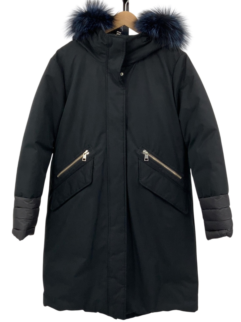 Woman’s  Black Hooded Parka Coat with Faux Fur Trim